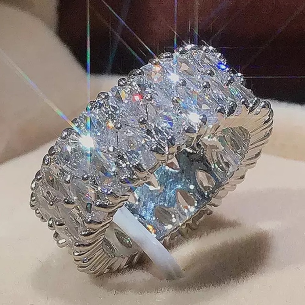 NEW 925 STERLING SILVER ETERNITY DIAMOND BAND RING, BEAUTIFUL RING, SHINY RING - Picture 2 of 6